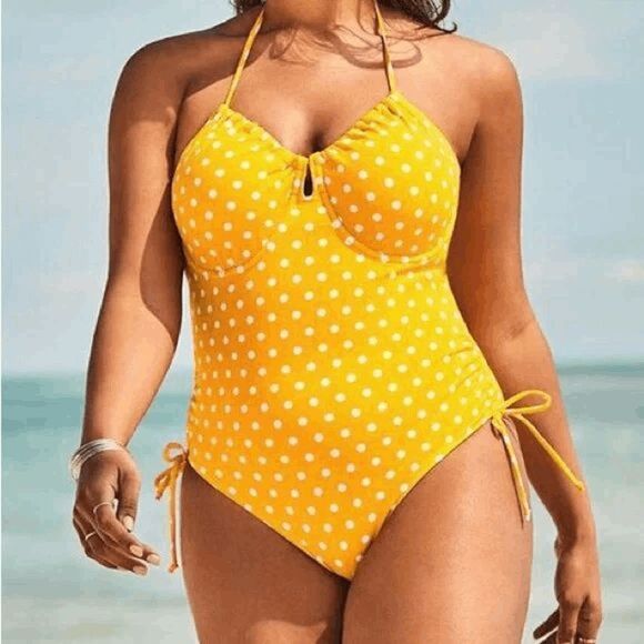 Swimsuits For All Other - Ashley Graham Swimsuits for All Underwire Polka Dot Women's Yellow Size 12 NWT